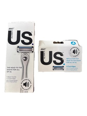 BIC US Razor w/ Handle White  + 4- Cartridges Refill Blades NEW
