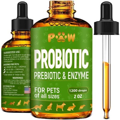 Liquid Probiotics for Dogs & Cats 2 Fl Oz, Natural green with golden elements 