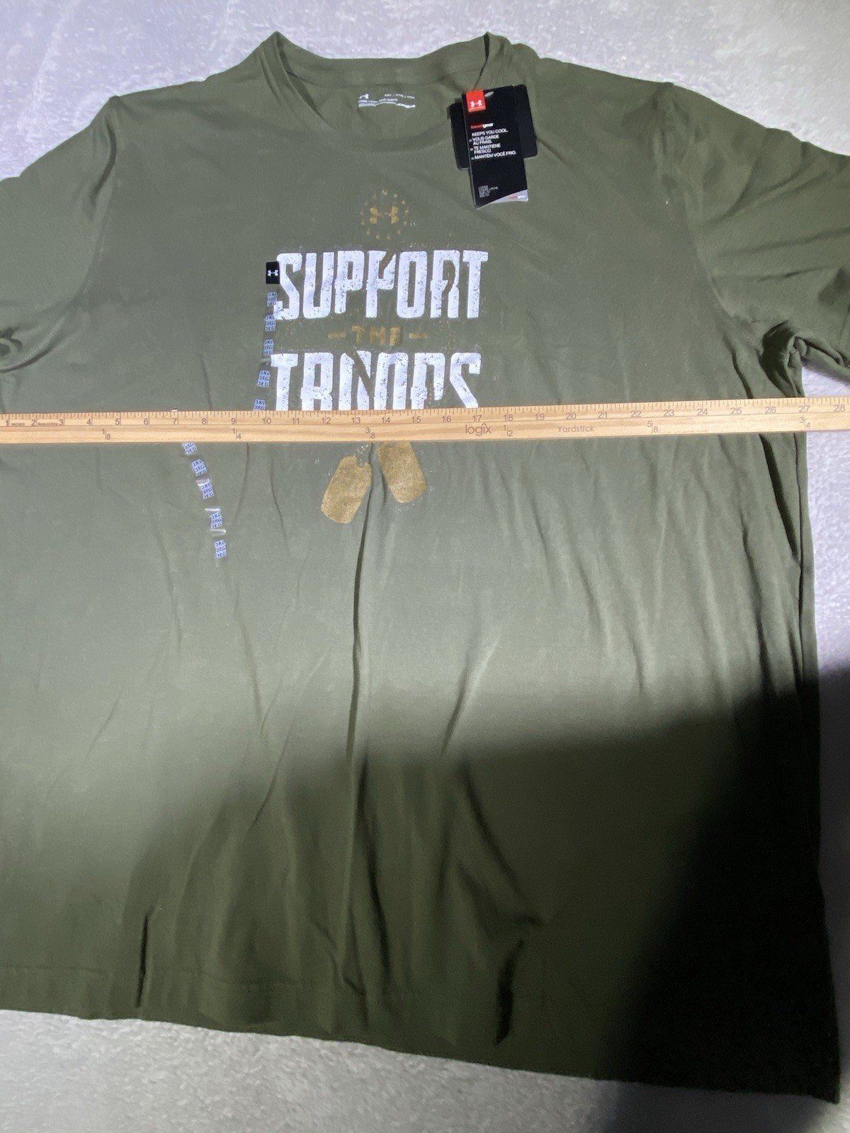 UNDER ARMOUR SUPPORT THE TROOPS T-SHIRT MENS 3XL ARMY GREEN DOG TAGS FREEDOM NWT thumbnail 10