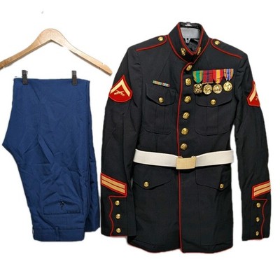 USMC Marine Corps Lance Corporal Service Dress Blues Jacket Belt Pants Medals