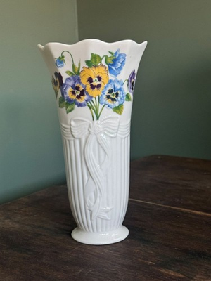 #ad Belleek Enchanted Garden Pansies 8quot; Flower Vase Ireland $20.40