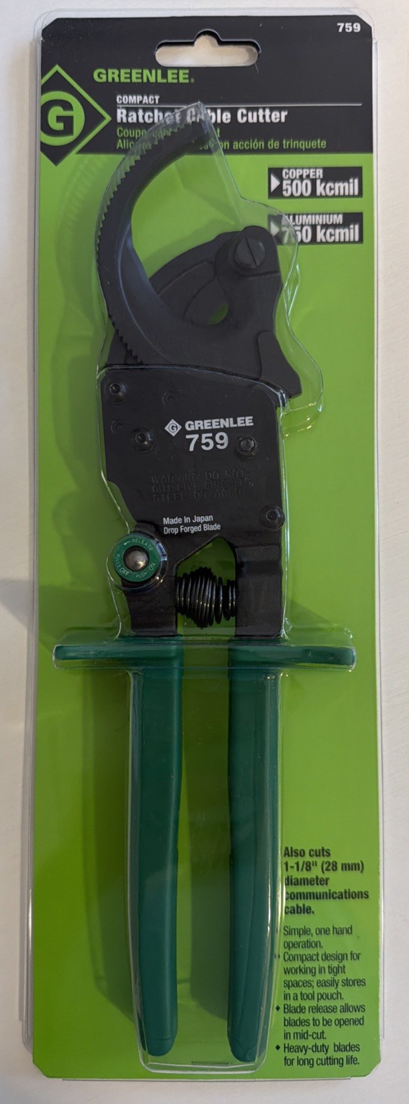 Greenlee 759 10-1/2" Single-Speed Compact Ratchet Cable Cutter