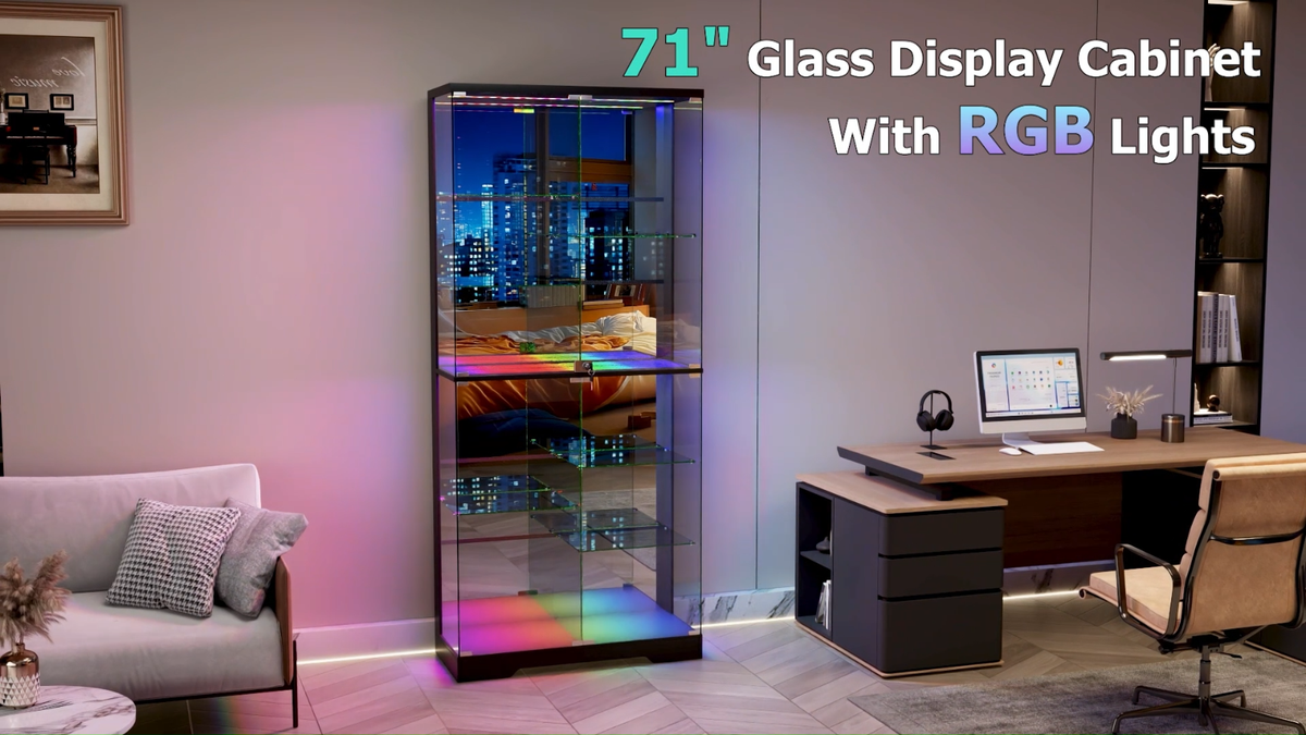 Gurexl Glass Display Cabinet with RGB Lights, Tall Figure Display Gurexl Glass Display Cabinet with RGB Lights, Tall Figure Display
