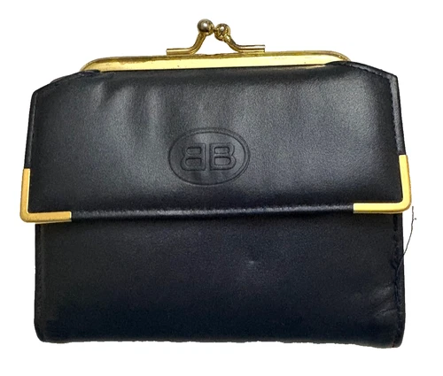 Vintage Buxton Leather Bi-Fold Wallet Black Kiss Coin Purse 6 Card Slips NOS