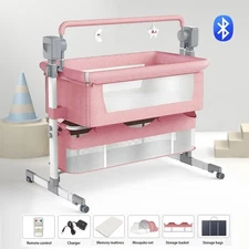 Baby Rocking Bed Newborn Bassinet Automatic Cribs Infant Bedside Sleeper Pink