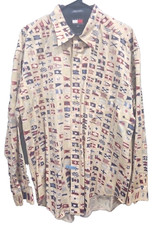 Vintage Men's Extra Large Tommy Hilfiger Long Sleeve Shirt with Nautical Flags