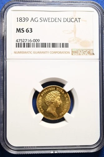 Sweden Ducat 1839 NGC62 Close to perfect!