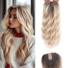 Ombre Light Brown to Blonde Long Wavy 18in Women Premium Hair Topper