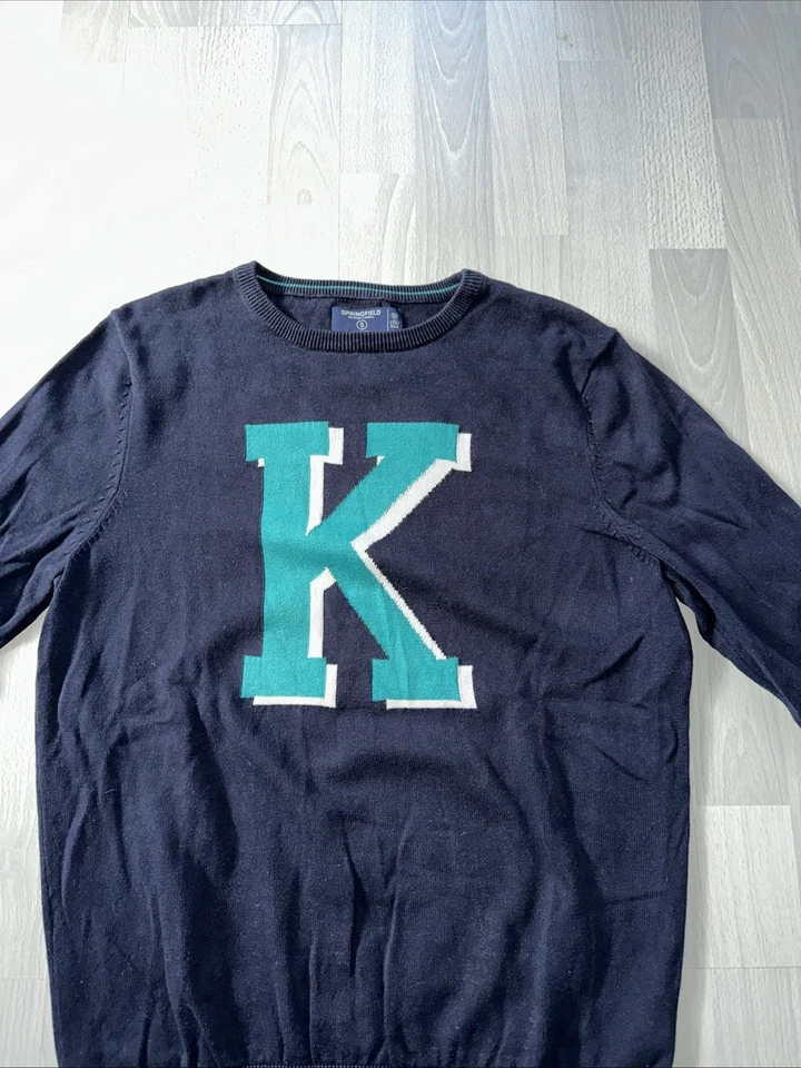 Baumwolle Pulli blau Springfield Gr. S mit Buchstabe K - Bild 2 von 2