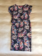 BOOHOO Made in UK Charcoal Flower Pattern Asymmetric Knee Length Dress Size 16