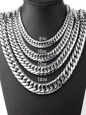8-12mm Men's Titanium Stainless Steel Fashion Chunky Curb Chain Necklace Link US