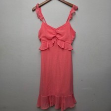 Lulus Mini Dress Womens Medium Coral Pink Ruffle Fit & Flare  Barbiecore Summer