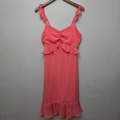 Lulus Mini Dress Womens Medium Coral Pink Ruffle Fit & Flare  Barbiecore Summer