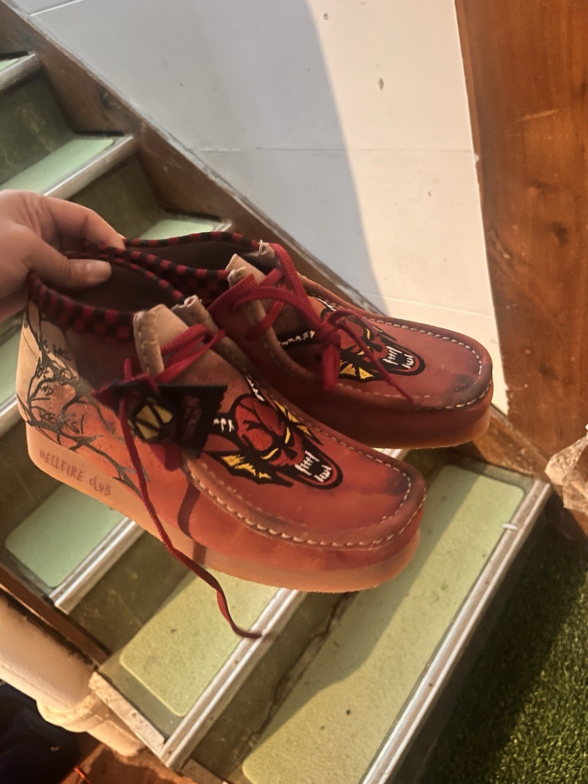 's Chukka Boots Red Suede Graphic Hellfire Club Comfort 8.5