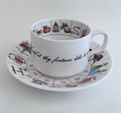 ROYAL KENDAL FEINES KNOCHENPORZELLAN STERNZEICHEN & WAHRSAGE TEEBLATT TASSE & UNTERTASSE SET