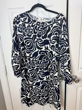 Loft Woman Dress Cream with BLK/ Navy Floral Design With Belt Size M. Classic!