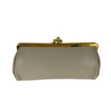 Vintage Justin Leather Frame Clutch Purse with Gold Hardware, Cream Color