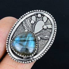 Gorgeous Labradorite Gemstone Handmade 925 Sterling Silver Ring Size Adj