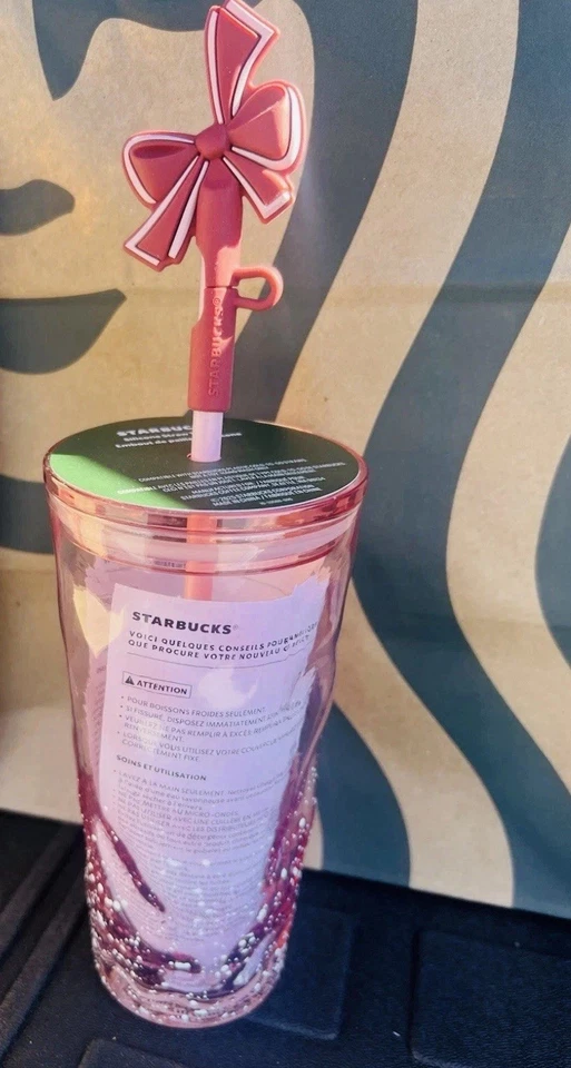Nuevo con etiquetas Starbucks 2025 Navidad Rosa Vidrio Nieve Globo Taza Fría con Arco Topper Foto 3 de 3