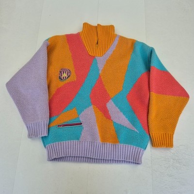Dynastar Pullover Mehrfarbig Large Damen Vintage 1/4 Reißverschluss Stehkragen Logo