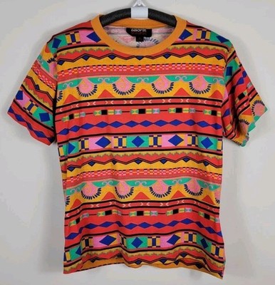 Synopsis Vintage Shirt Abstract Print Multicolored Padded Shoulders Size M