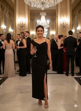 Dress Black One Shoulder Sleeveless Long Gown with Side Slit Size Regular