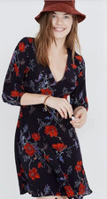 Madewell Mini Dress 10 Navy Floral Silk Ruffle Garden Feminine Poppies Flowy