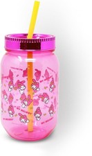 Water Bottle - Hello Kitty My Melody - 18.5oz PS Canning Jar w/straw Cup Mug NEW