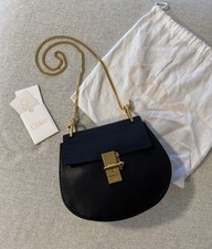 Borsa media Chloé Drew nera oro pelle saddlebag Marcie Chloe Shoulder Lock