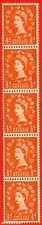 Sg. 610 Variety. S9b. D Orange Red. An Unmounted Mint Vertical Coil Str B87025