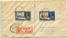 1935 Silver Jubilee Gibraltar 2d +3d on a registered cover to the USA