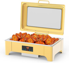9QT Electric Chafing Dish with Touch Screen & Glass Lid - Gold