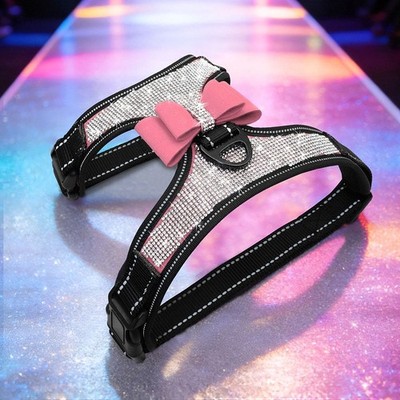 Rhinestone Dog Harness Soft Padded Reflective Pet Chest Strap with Shiny Bow HOT