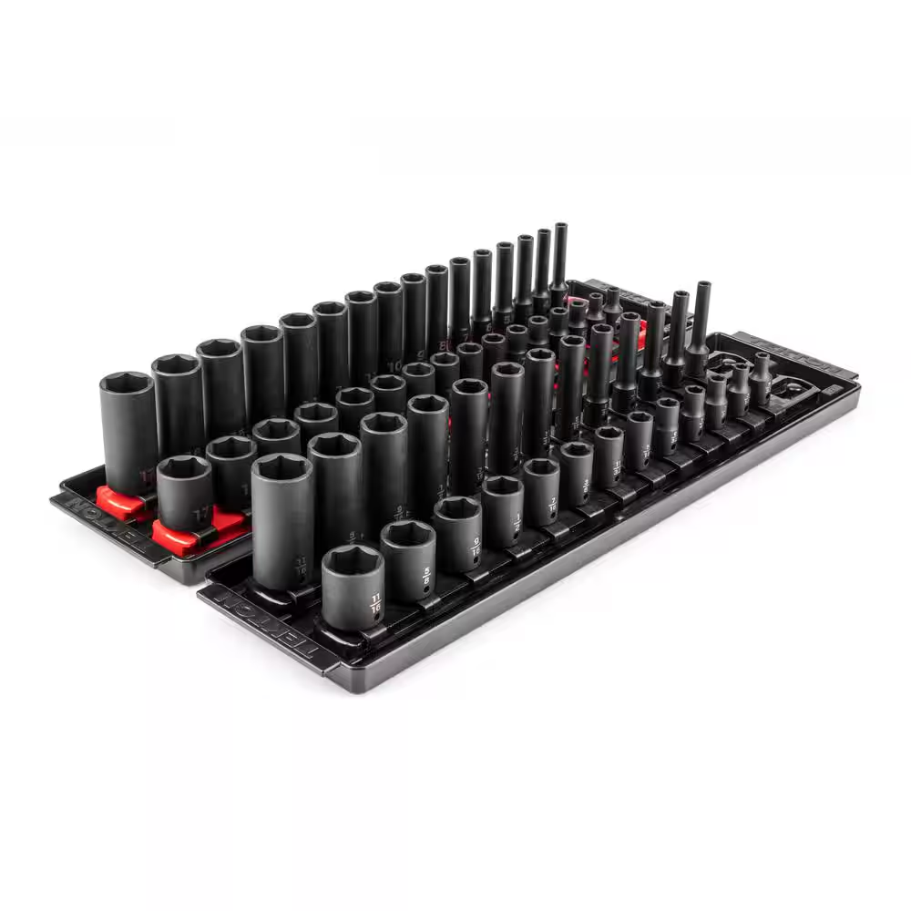 1/4 In. Drive 6-Point Impact Socket Set with Rails and Trays, 58-Piece (5/32-11/