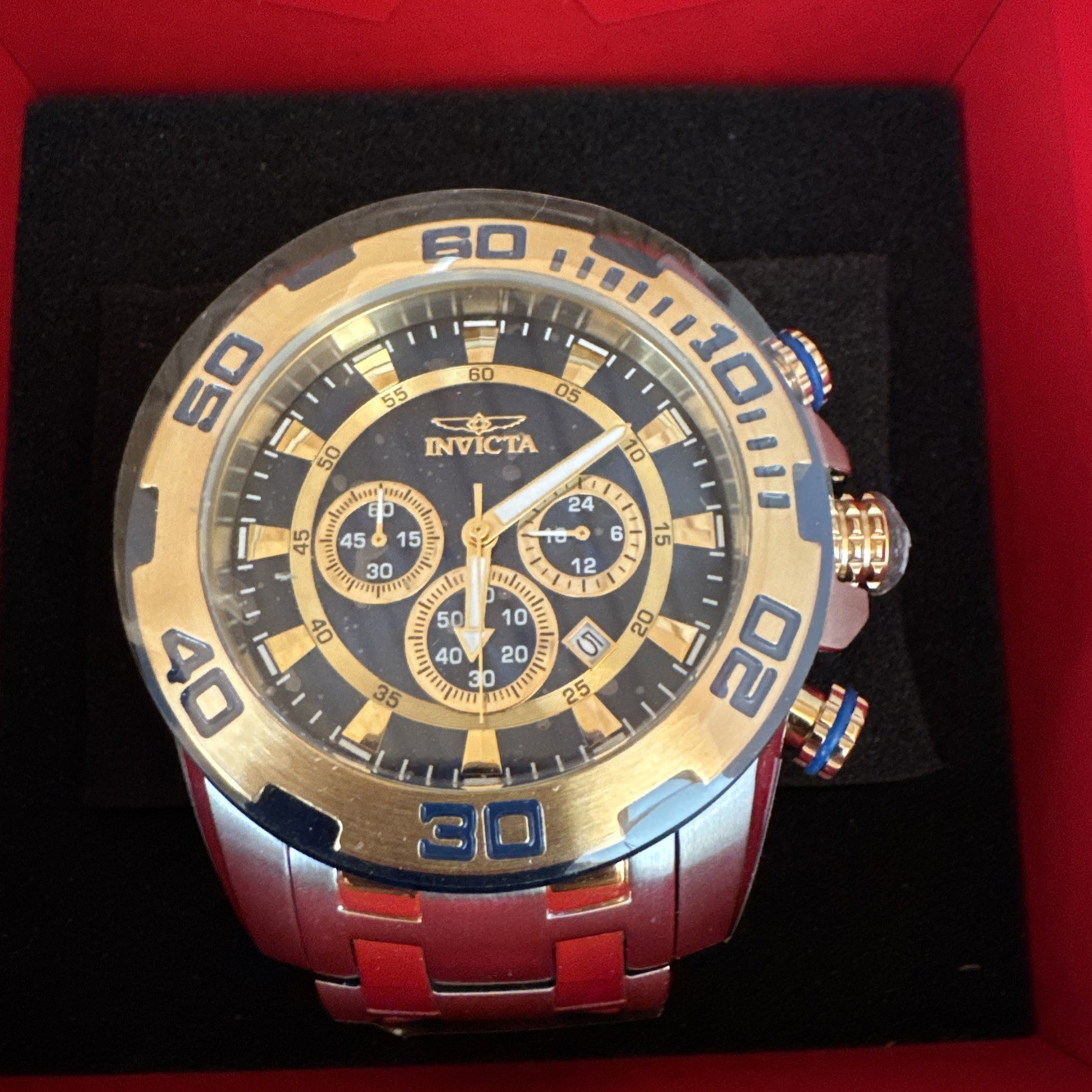 Invicta Men's Watch Pro Diver Chronograph Blue Dial Two Tone Bracelet 26296