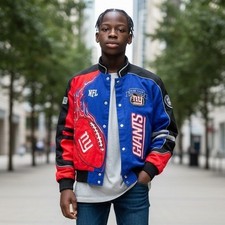 VTG Reebok NFL New York Giants Kids Jacket Size XL Blue Red Black Colorblock NWT