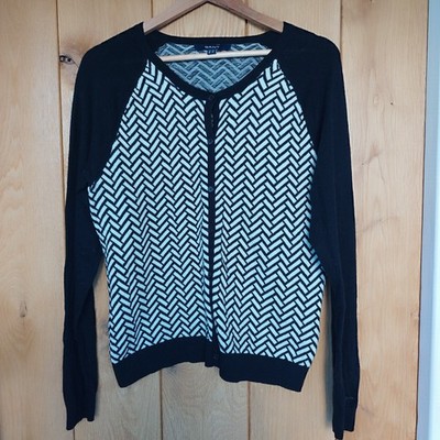 Gant Cotton Wool Cardigan Chevron Black White Button Up Smart Casual Women's XL