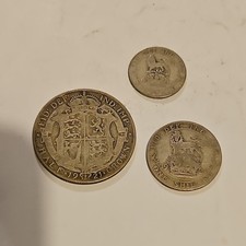 Silver Coins 1921 Half Crown, One Shilling, Maundy Three pence  (13)