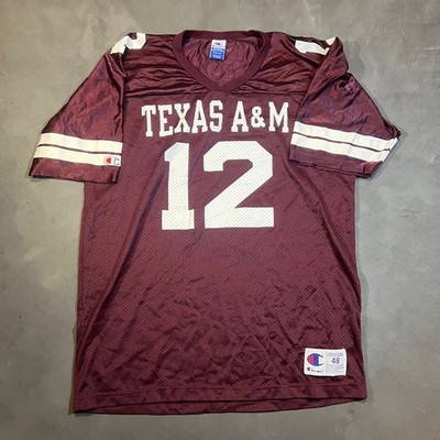Vintage 90s Champion Texas A&M Aggies Football Jersey Maroon 12 Made in USA 48