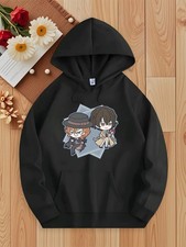 HOT-Unisex Red Hoodie with Anime Character Print - Soft, Machine Washable, Ribbe
