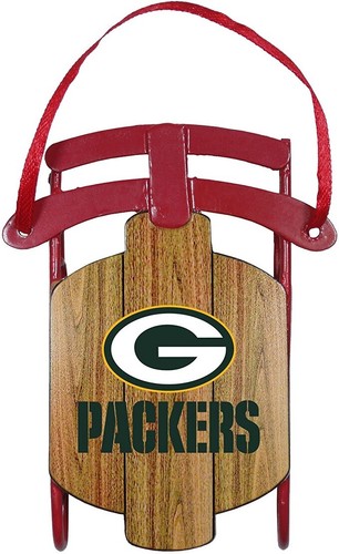 GREEN BAY PACKERS METAL SLED CHRISTMAS ORNAMENT WITH OVAL G LOGO & TEAM NICKNAME - Picture 2 of 2