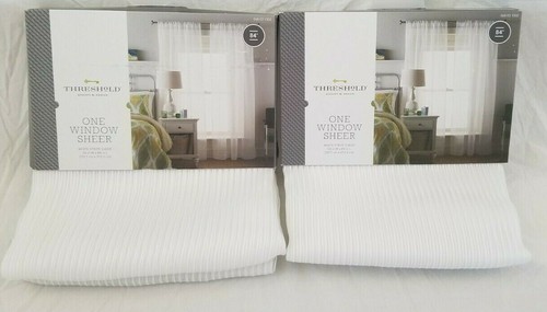 2 Threshold White Stripe Sheer Panels (1 Pair) 108" x 84" NIP - Picture 3 of 11