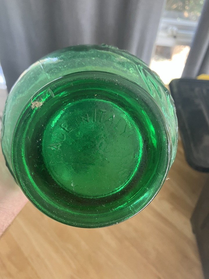 Vintage Green Glass Flower Genie Bottle With Original Glass Top Rare