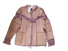 Dressbarn Suede Jacket Womens Long Sleeve Button Up Pink Embroidered 16