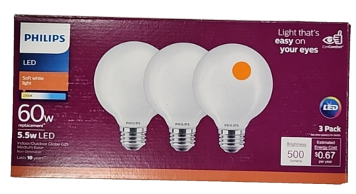 Philips 60 Watt Equivalent Soft White G25 Globe LED Bulb E26 Medium Base 3 PACK - Picture 2 of 3
