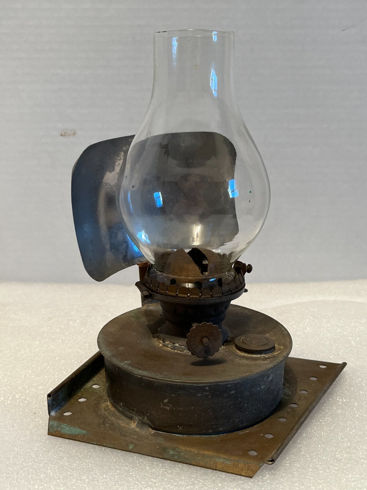 Vintage Brass SHERWOODS Oil Lamp Burner-RAILWAY/MARINE W/ Glass Globe-image