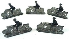 ANTIQUE CAST LEAD TOY MOTORCYCLE W/ RIDER POLICE MILITARY PATROL DISPATCH 5x SET