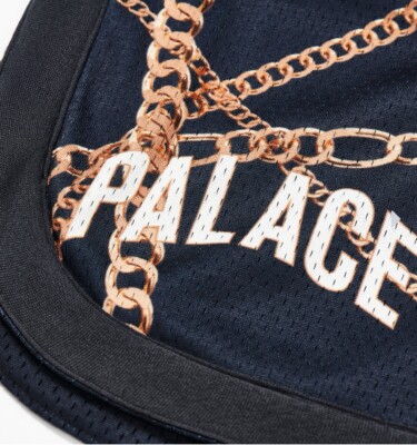 PALACE CHAIN BASKETBALL SHORT NAVY MESH SHORTS WHITE MEN'S SIZE