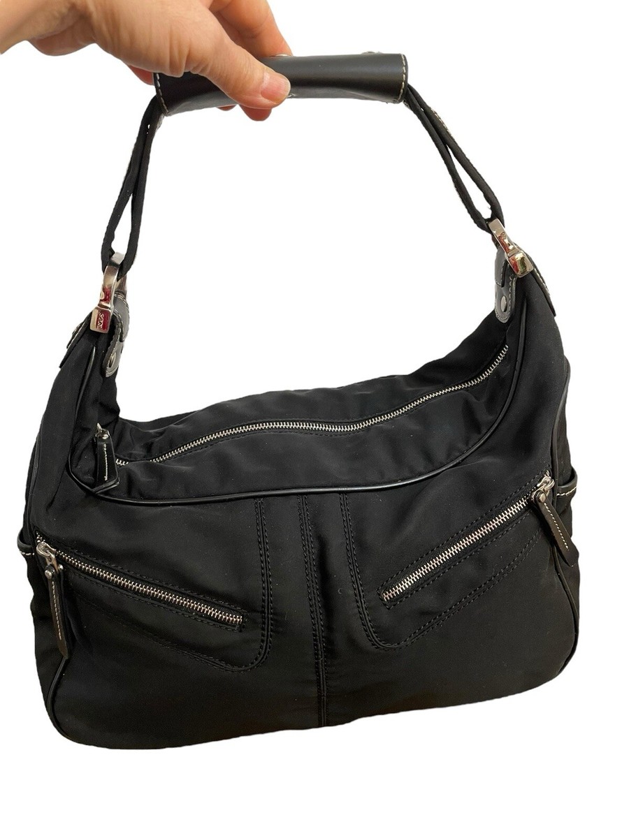 TOD's Mickey Medium Black Nylon Shoulder Bag Genuine Leather Trim