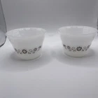 2 Vintage Dynaware Pyr-O-Rey Ramekin Milk Glass Custard Cups Brown Daisy Flower